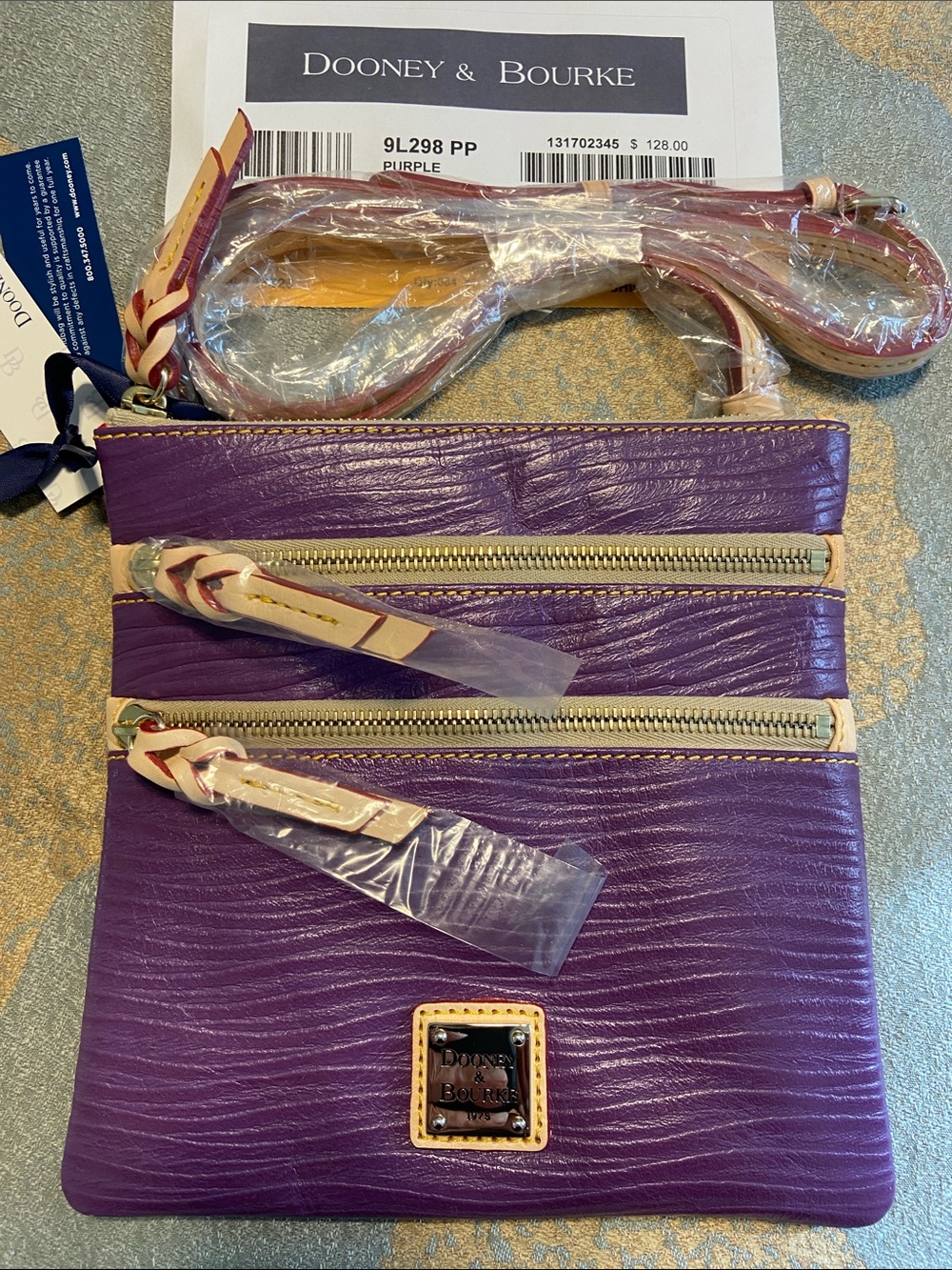 Dooney & Bourke Purple Triple Zip Crossbody with Braided Accent